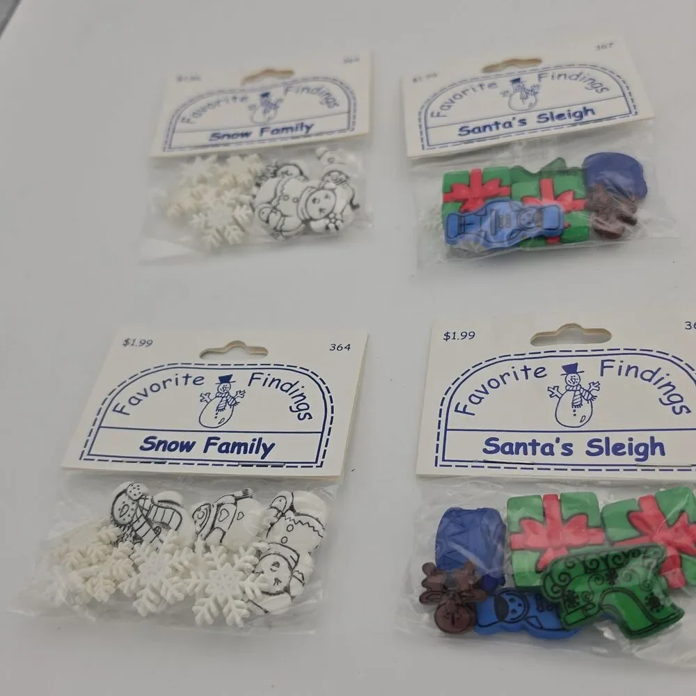 Favorite Findings Christmas Buttons Lot of 9 Packs Santa Snowman Angel Trees New
